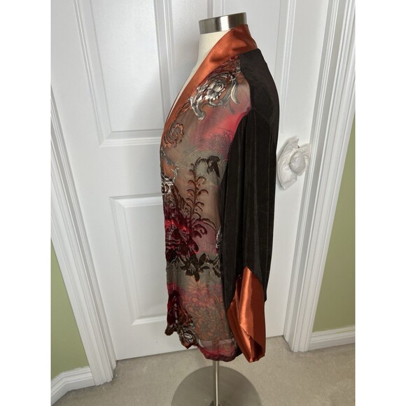Chicos Travelers Velvet Burnout Kimono Silk Blend Slinky Cardigan Boho Size 2 L - Picture 6 of 10